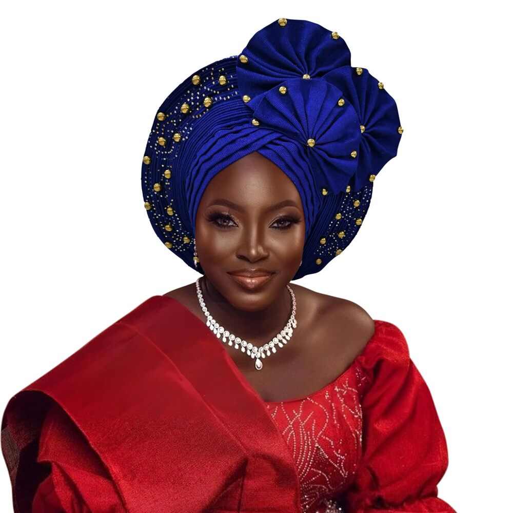 5462 Auto Gele African Head Tie of Nigeria ASO Oke Headwraps Hat Turban